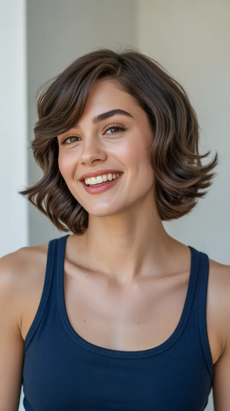 mid length haircut ideas 2026+Soft Curled Bob with Modern Swoop