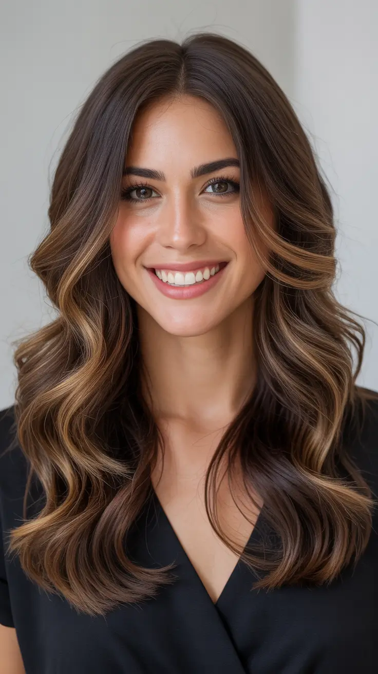 mid length haircut ideas 2026+Long Layers with Honey Mocha Highlights