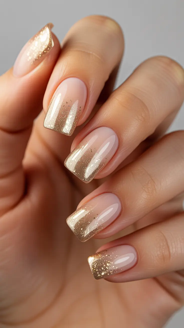 neutral nail designs 2026 Golden Dust French Fade