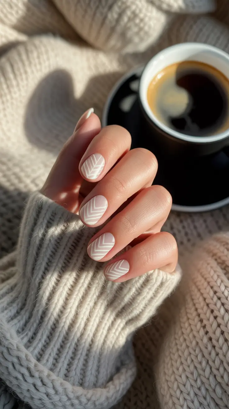 neutral nail designs 2026 Knitted Chevron in Soft White