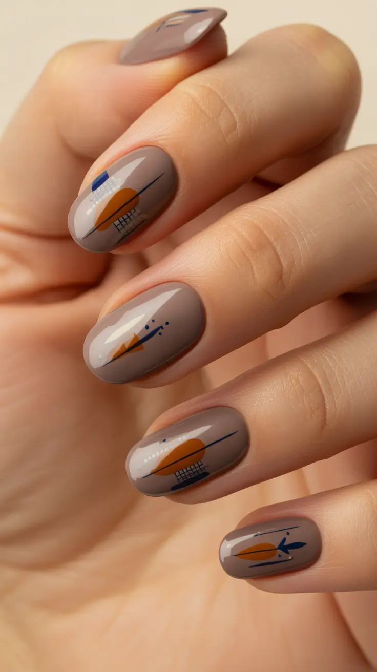 neutral nail designs 2026 Abstract Graphite with Retro Vibes