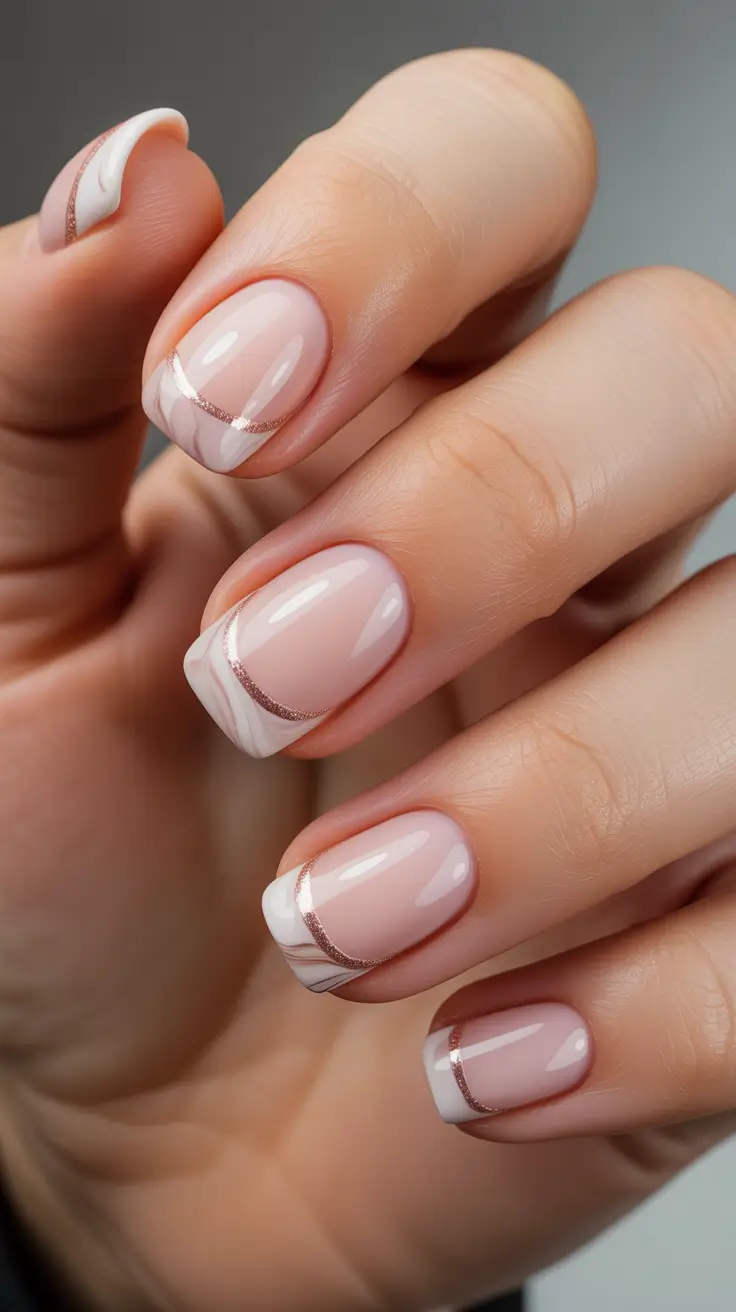 neutral nail designs 2026 Rose Gold Ribbon French