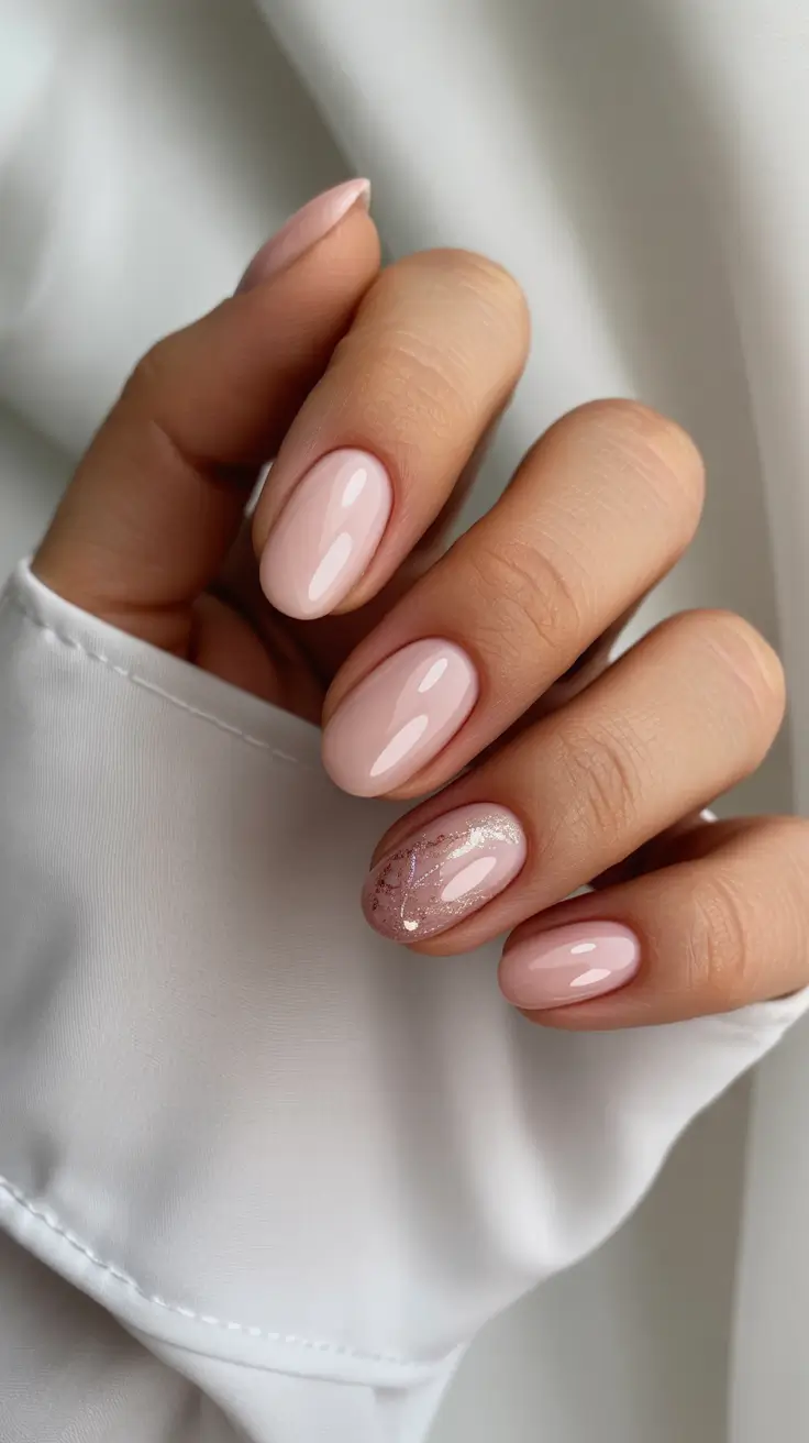 neutral nail designs 2026 Blush Harmony with a Glitter Accent