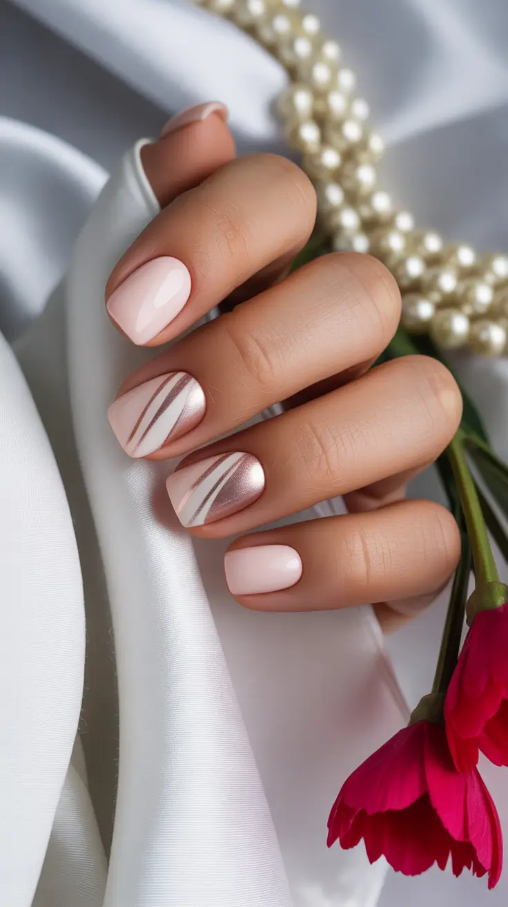 neutral nail designs 2026 Striped Satin Minimalism