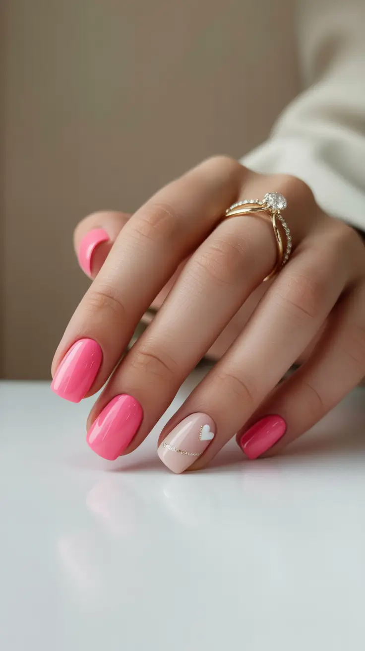 pink nails 2026 Bubblegum Bright with a Heartfelt Accent