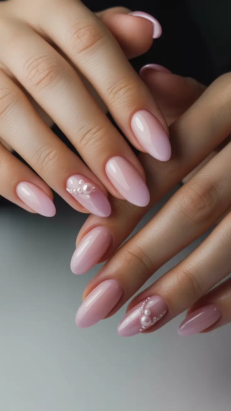 pink nails 2026 Glossy Pink with Luxe Pearl Accents