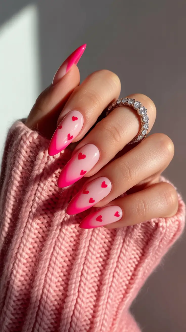 pink nails 2026 Pink Tips with a Pop of Hearts