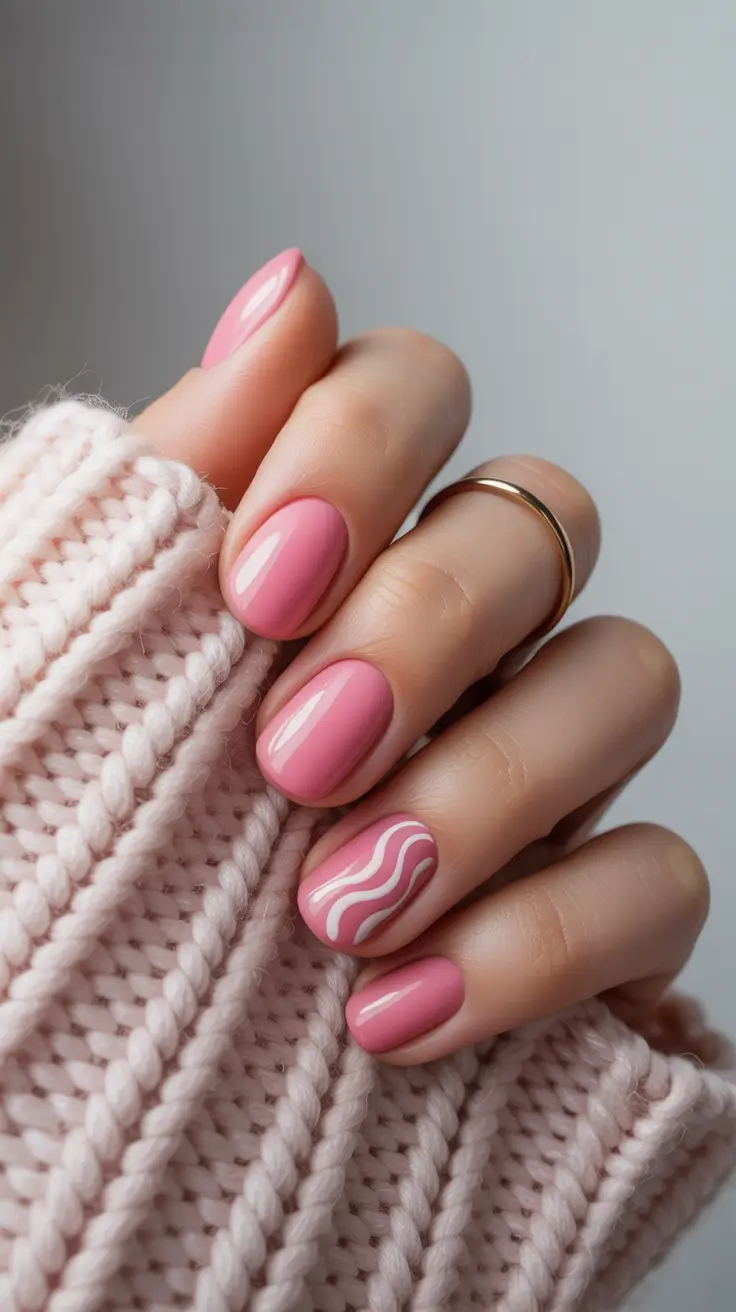 pink nails 2026 Short & Sweet with a Pop of Graphic Lines