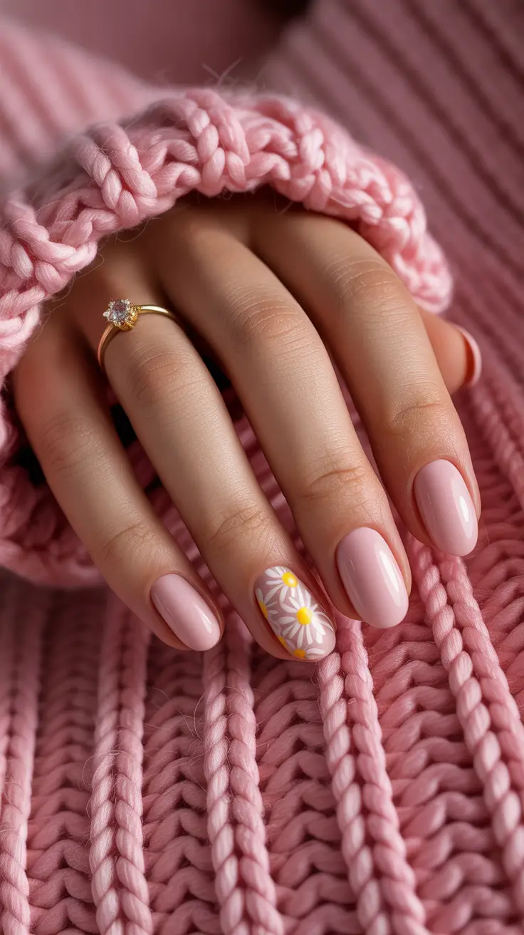 pink nails 2026 Pastel Pink Meets Floral Pop