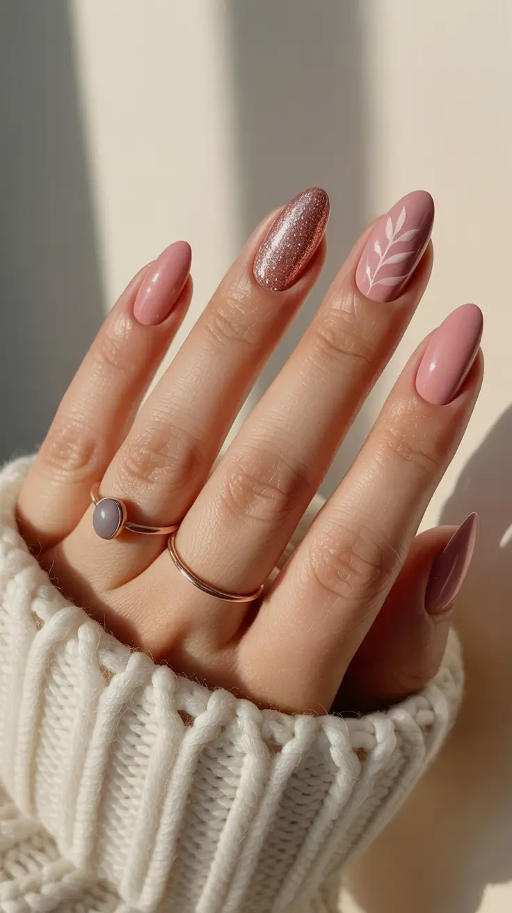 pink nails 2026 Rosy Neutrals with a Hint of Sparkle