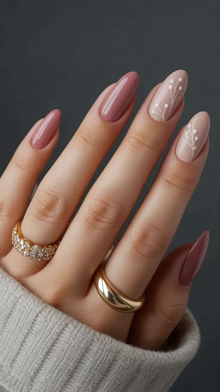 pink nails 2026 Muted Mauve Meets Minimal Botanical