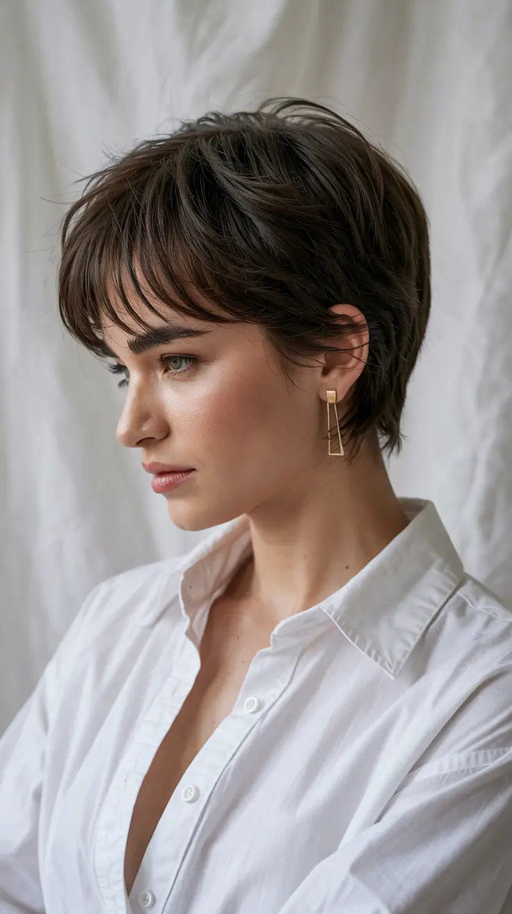 pixie haircut 2026 Messy Layers With French-Girl Bangs