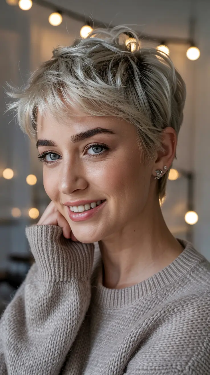 pixie haircut 2026 Silvery Ash Pixie With Tousled Texture