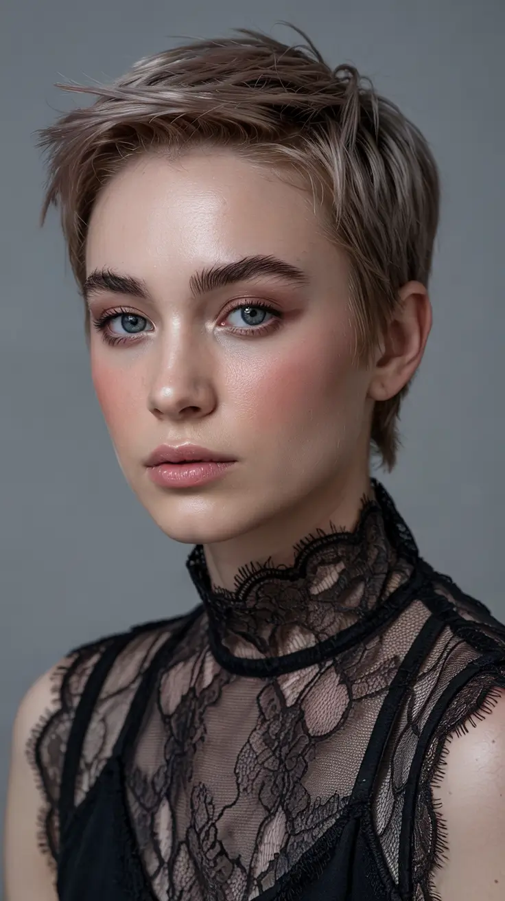 pixie haircut 2026 Rosy Blonde Edgy Crop With Cool Undertones