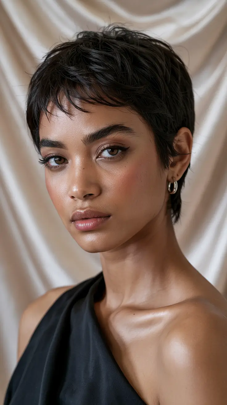 pixie haircut 2026 Ultra-Cropped Jet Pixie With Wispy Bangs