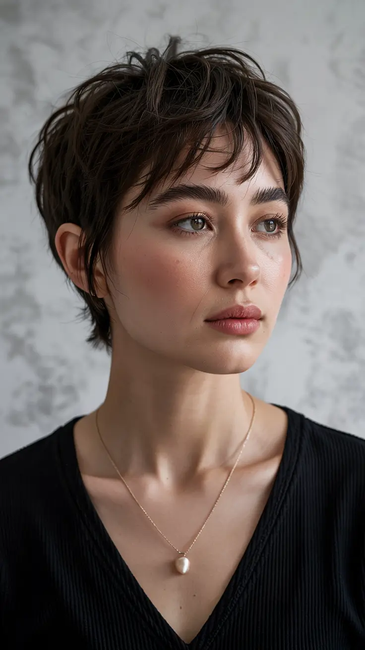 pixie haircut 2026 Choppy Pixie With Grown-Out Curtain Bangs