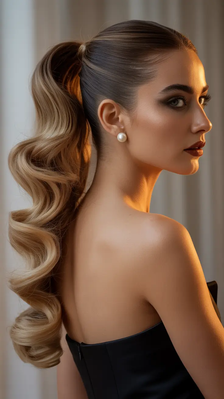 ponytail hairstyles 2026 Sleek Power Ponytail with Retro Curl Ends