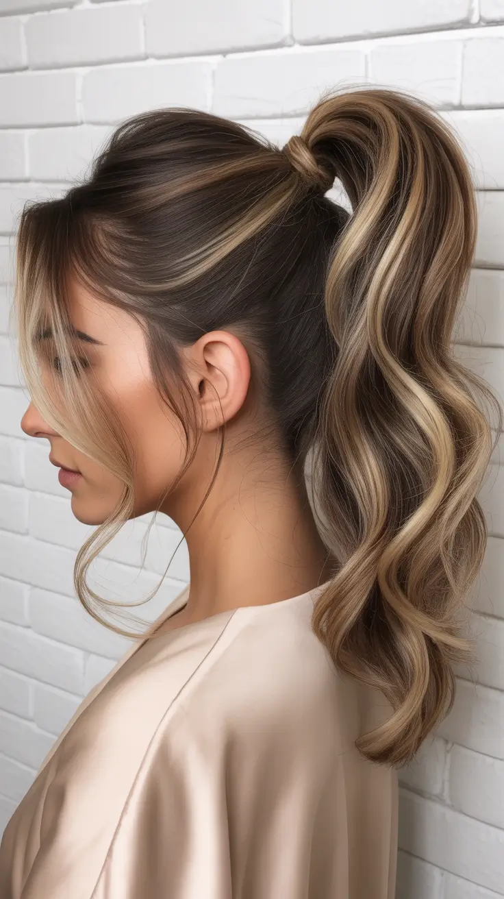 ponytail hairstyles 2026 Soft Blonde Highlights with Breezy Movement