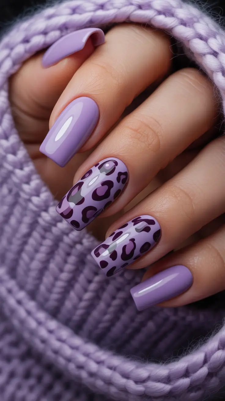purple nail designs 2026 Lilac Base With Graphic Leopard Pattern