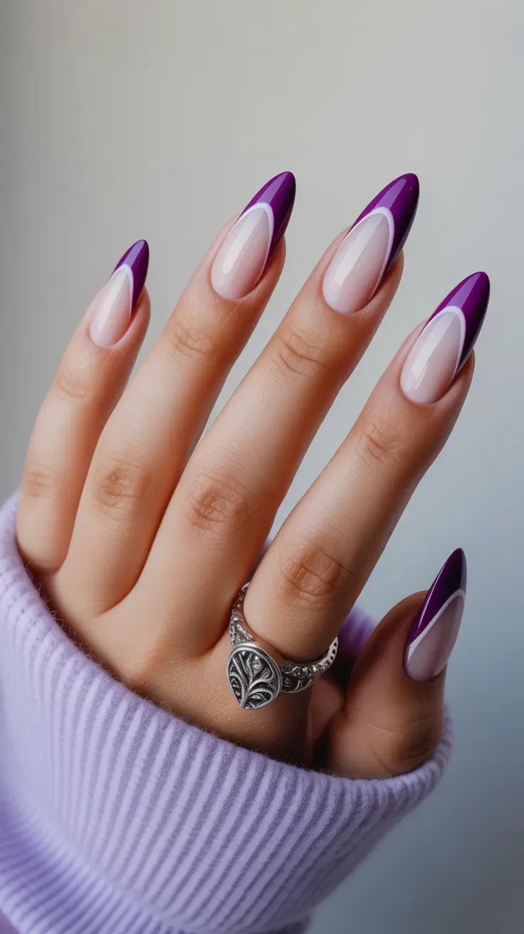purple nail designs 2026 Modern French With A Purple Edge