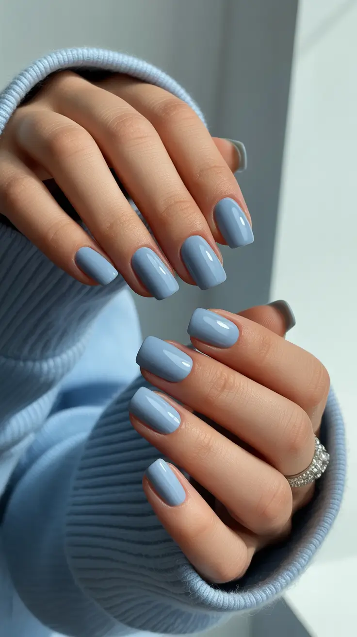 short acrylic nail designs 2026 Blue Gloss Simplicity for Elevated Everyday