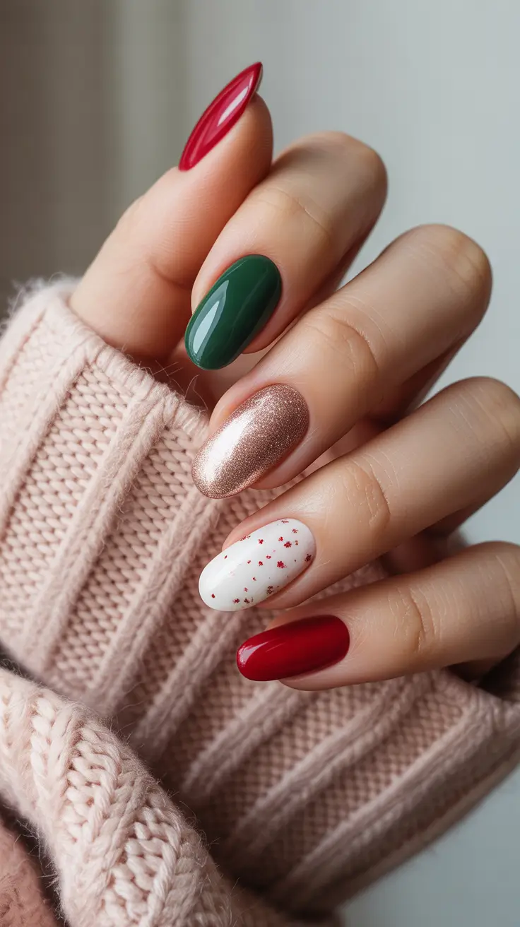 short acrylic nail designs 2026 Holiday Chic in Five Polishes