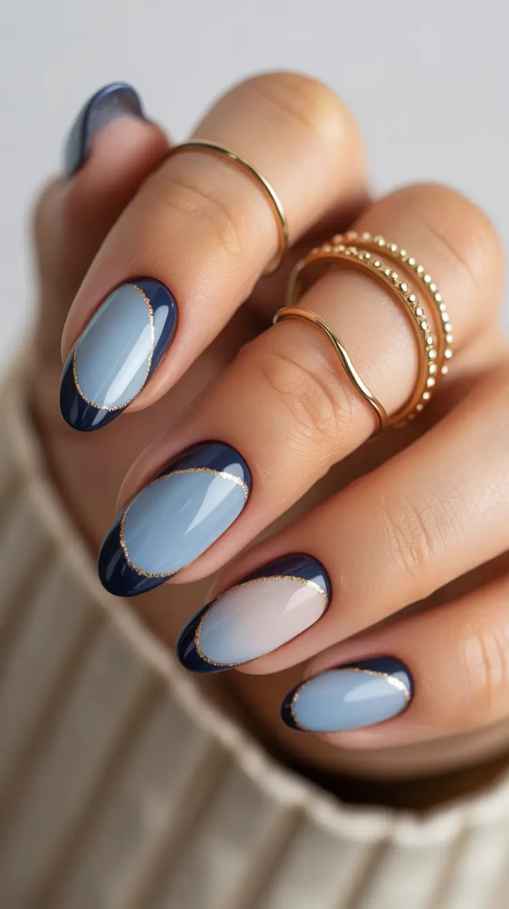 short acrylic nail designs 2026 Midnight Oval with a Hint of Gold