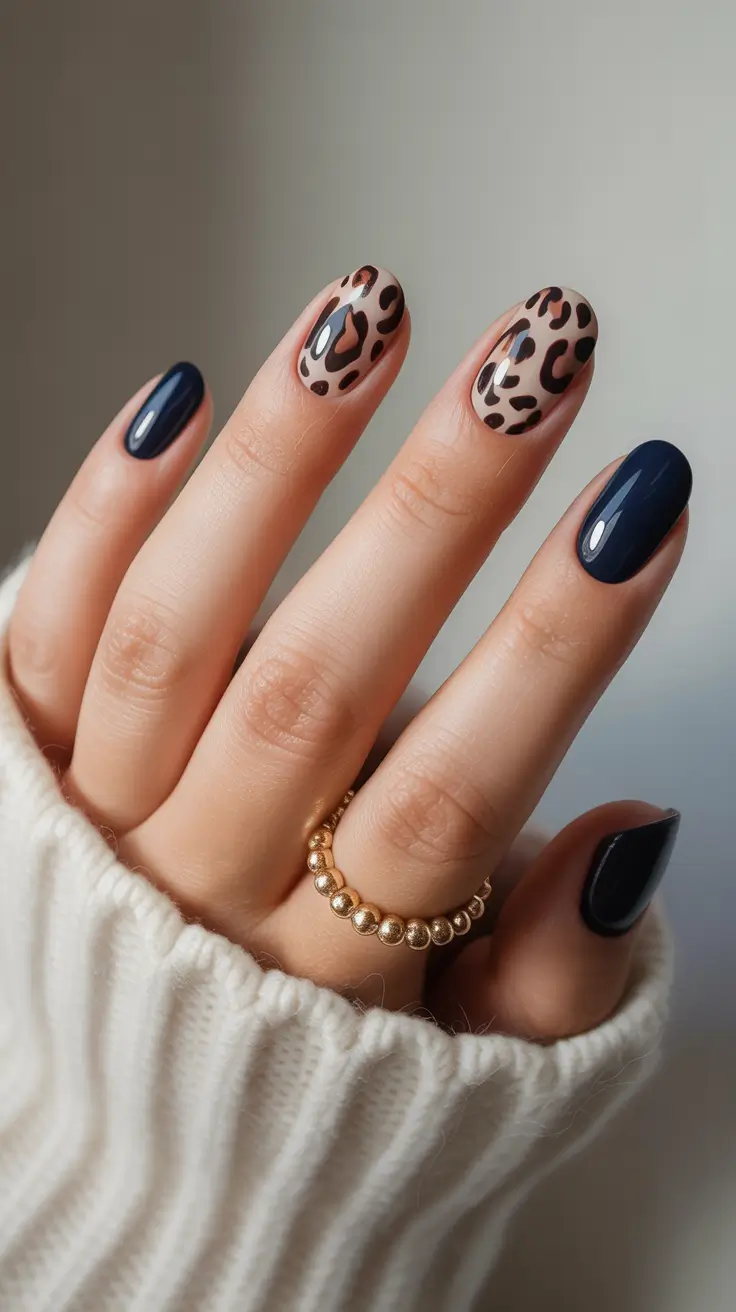 short acrylic nail designs 2026 Leopard Meets Midnight