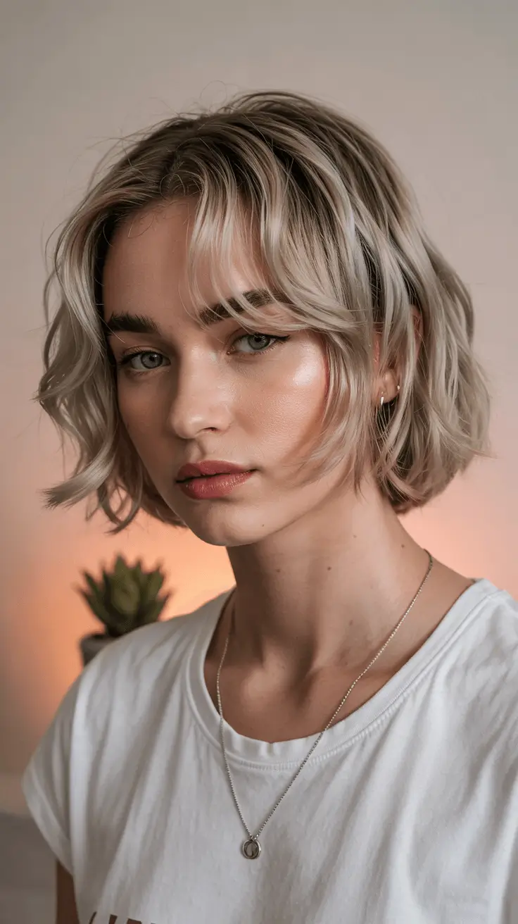 Short Haircuts 2026 Soft Wavy Bob with Curtain Bangs