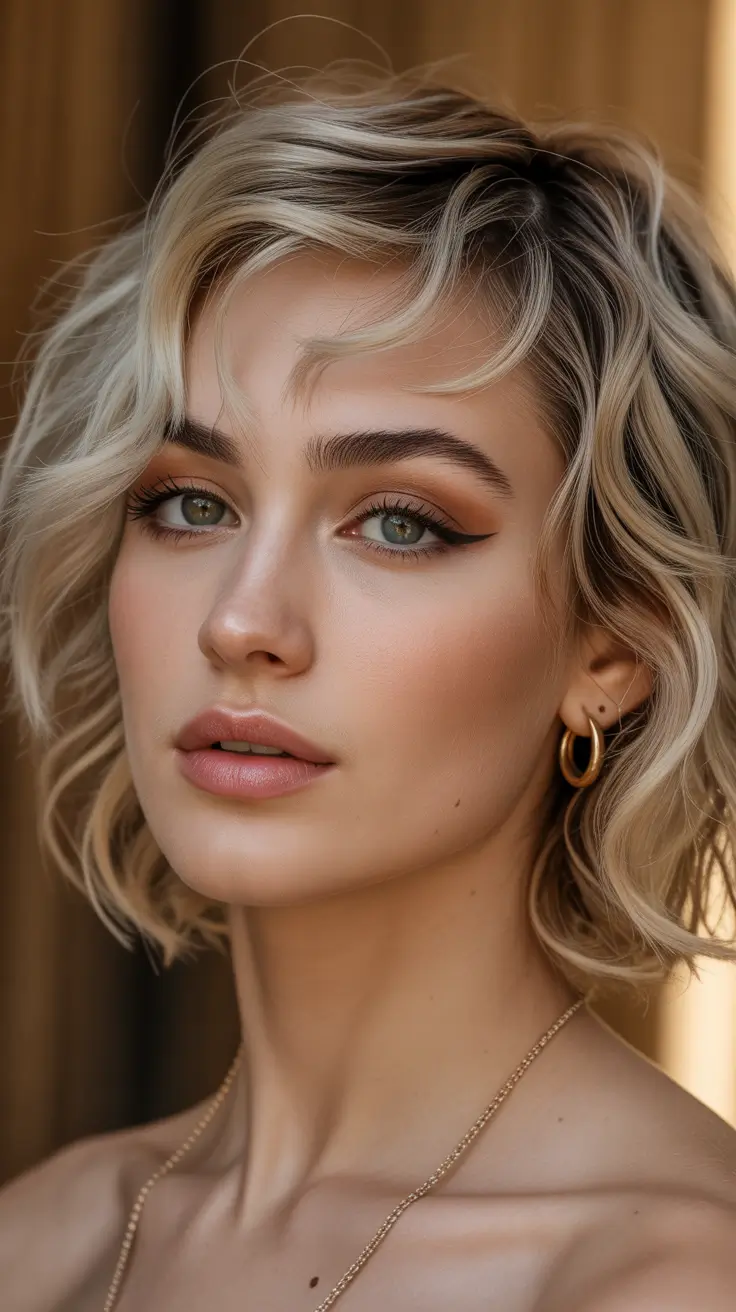 short hairstyles 2026 French-Chic Tousled Bob with Banglets