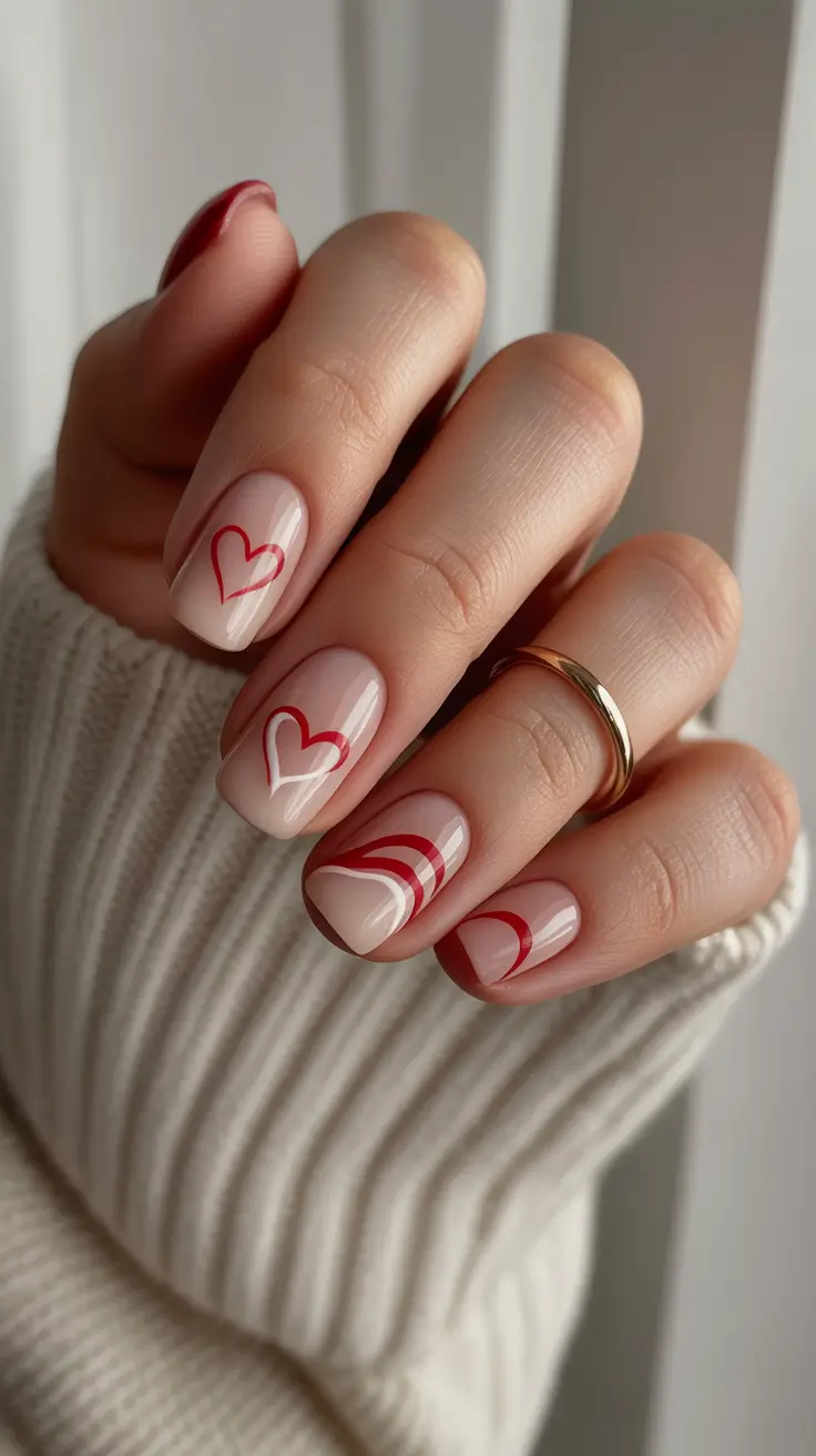 short nails 2026 Love Lines & Layered Hearts