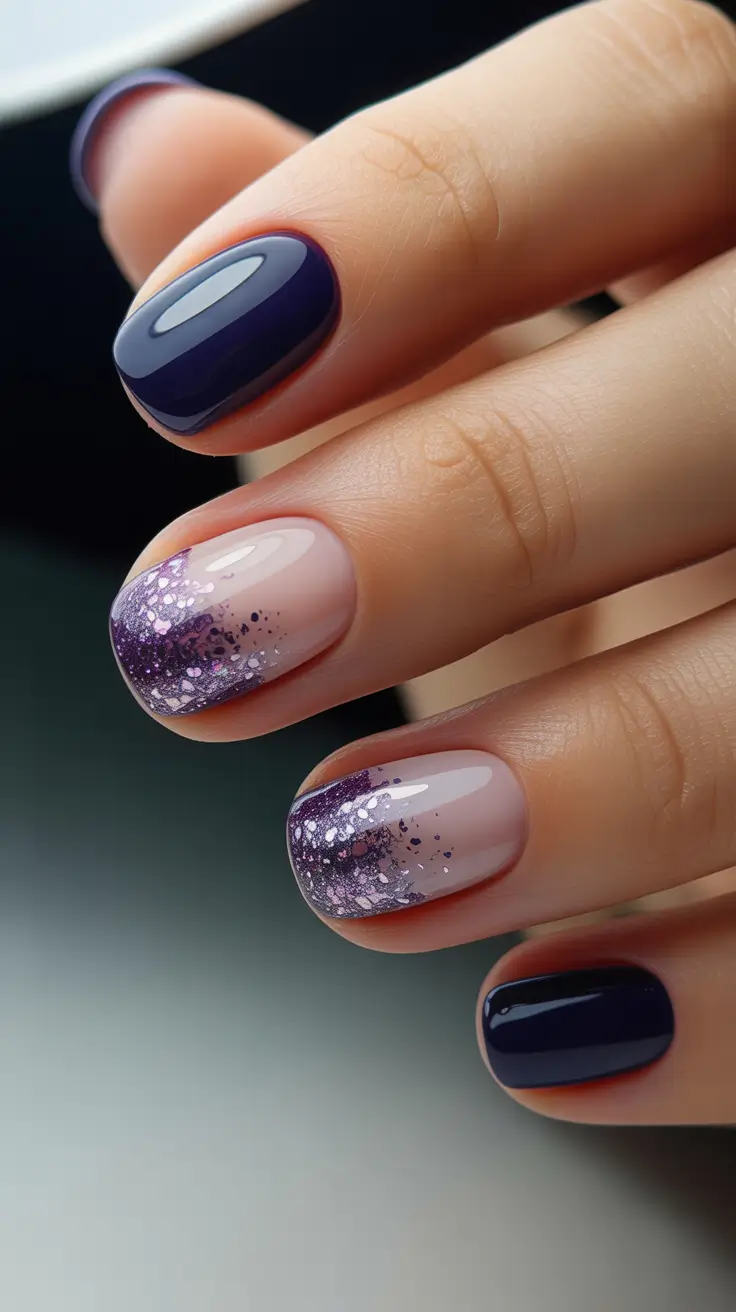 short nails 2026 Midnight Glitter Fade