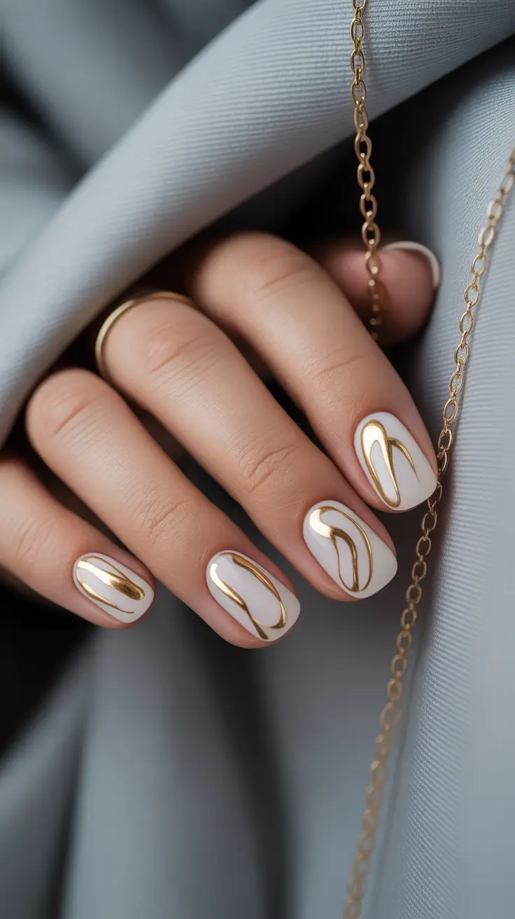 short nails 2026 Gold Traces on Porcelain