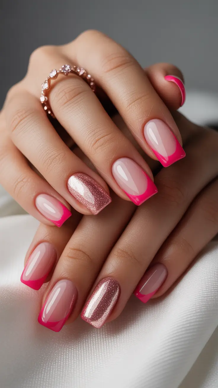 short nails 2026 Glazed Barbie Pink & Rose Gold