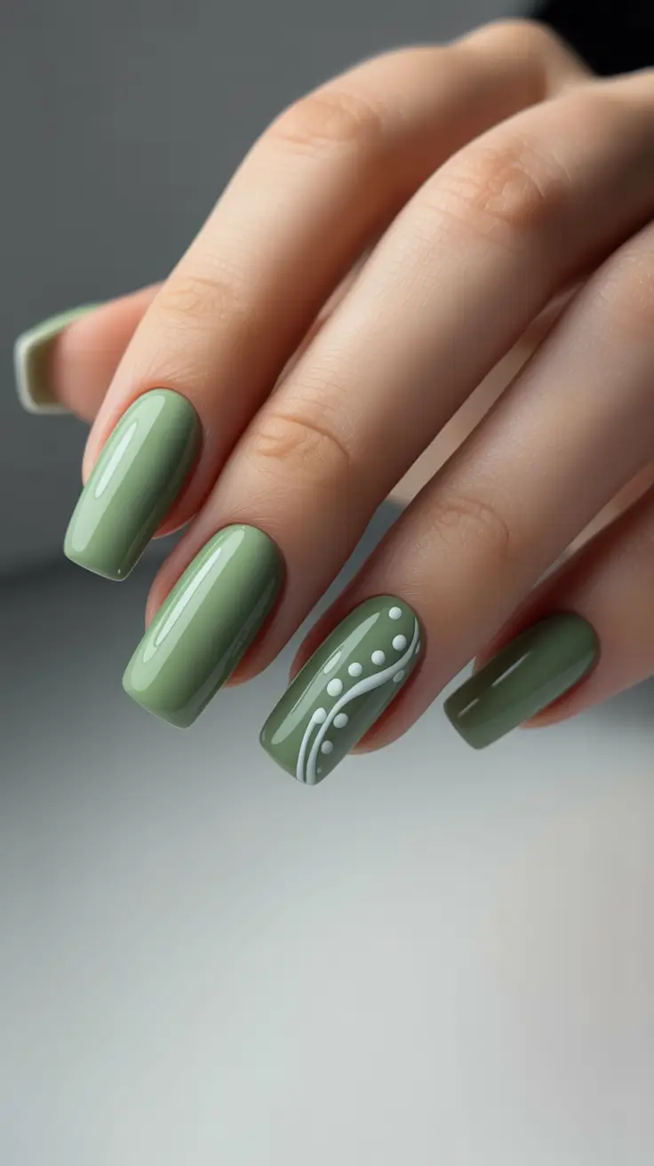 simple nail designs 2026 Serene Green With a Graphic Twist