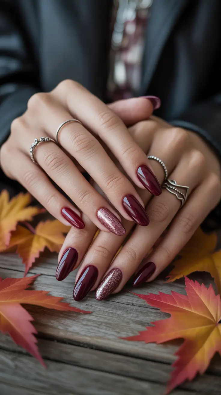 simple nail designs 2026 Deep Cherry with a Hint of Sparkle