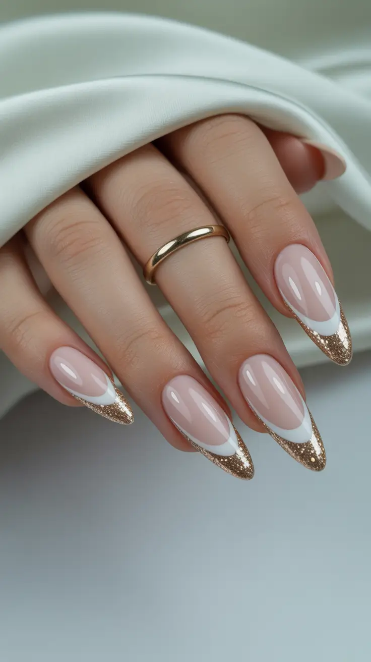 simple nail designs 2026 Golden-Tipped French With a Twist