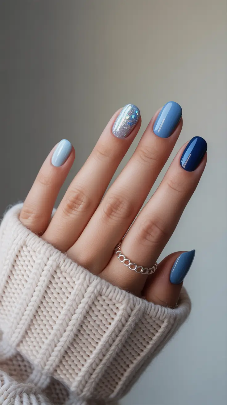 simple nail designs 2026 Sky Blue Energy Meets Glitter Magic