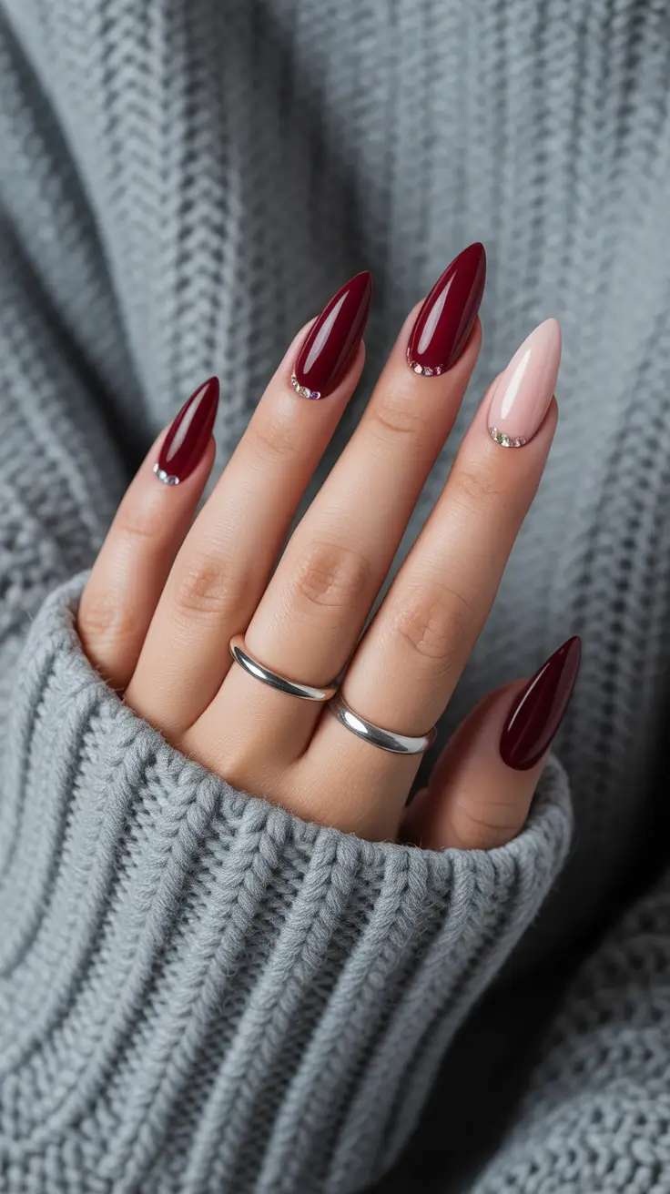 simple nail designs 2026 Deep Garnet With Blush Accent