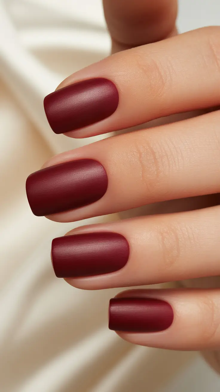 simple nail designs 2026 Bordeaux Matte That Speaks Volumes