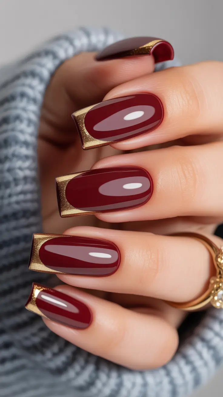simple nail designs 2026 Garnet Gloss With Gilded Edges