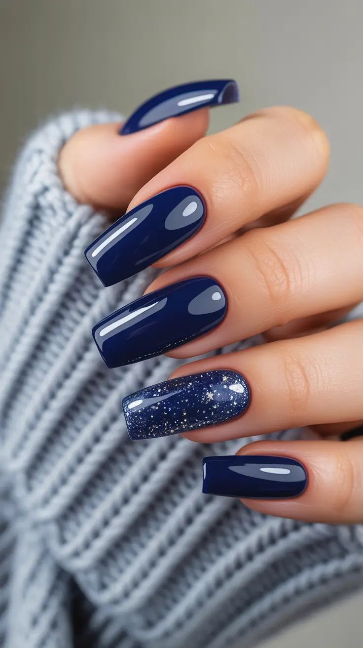 simple nail designs 2026 Midnight Navy With a Celestial Twist