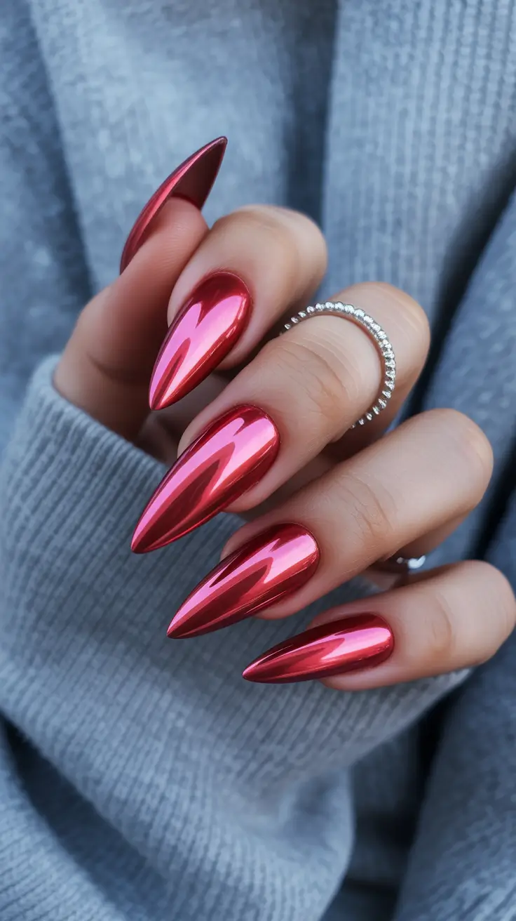 stiletto nail designs 2026 Red Chrome Stilettos