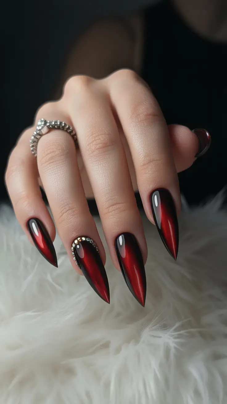 stiletto nail designs 2026 Black Red Ombre Stilettos