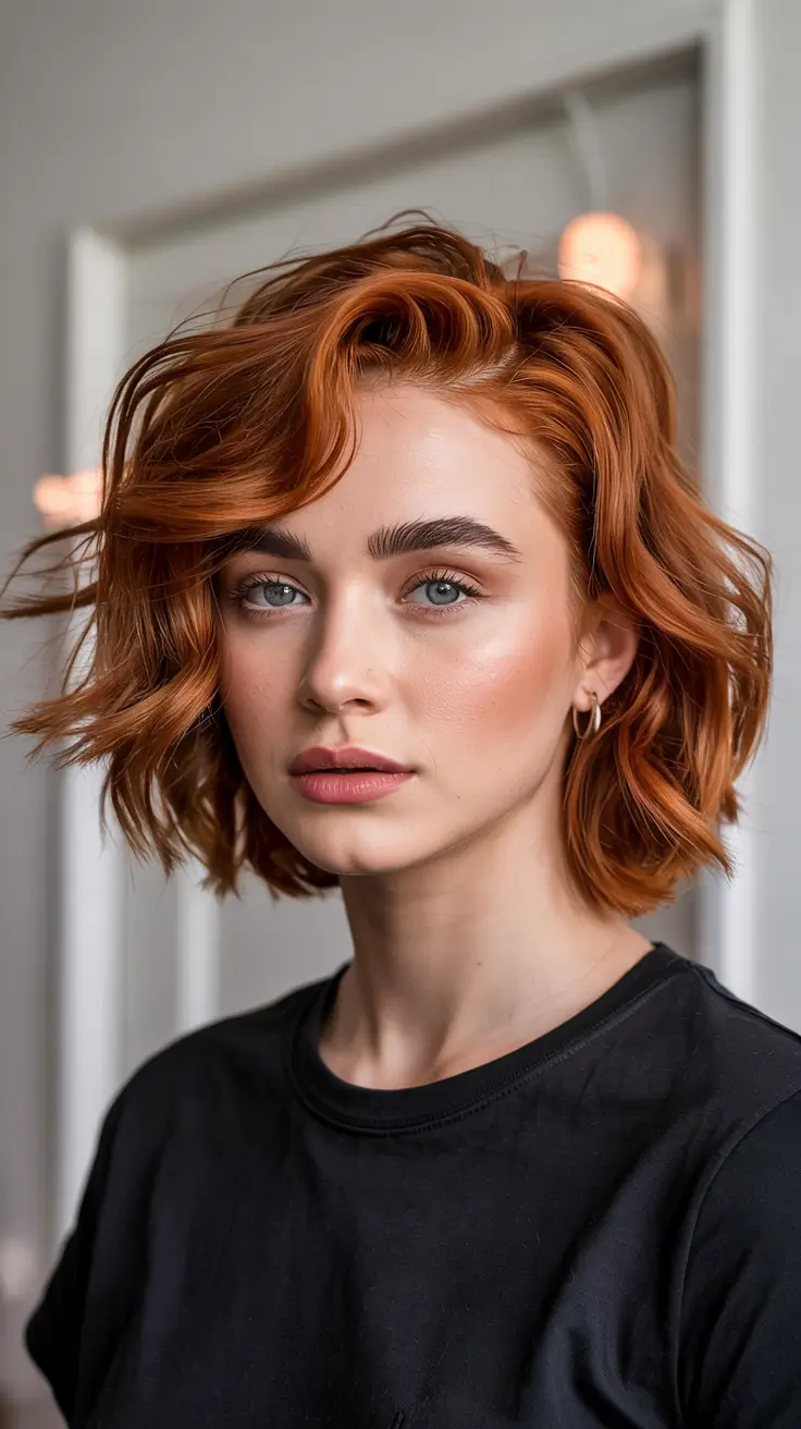 trendy Haircuts 2026+Wavy Copper Bob With Side Movement