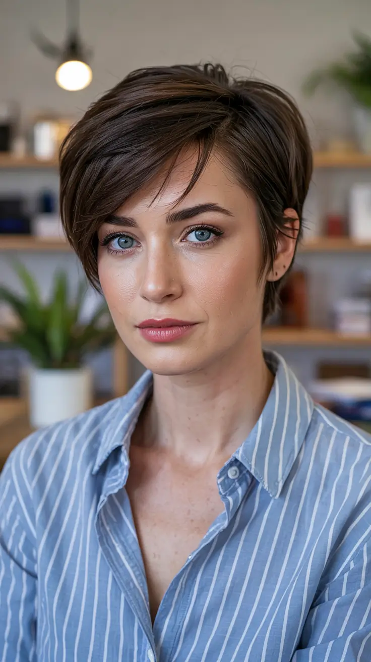 trendy Haircuts 2026+Sleek Side-Part Pixie With Tapered Nape