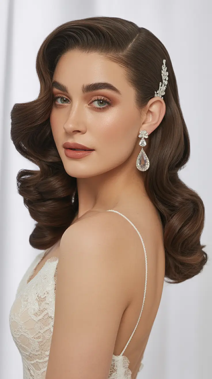 wedding hairstyles 2026 Old Hollywood Waves With Crystal Accent