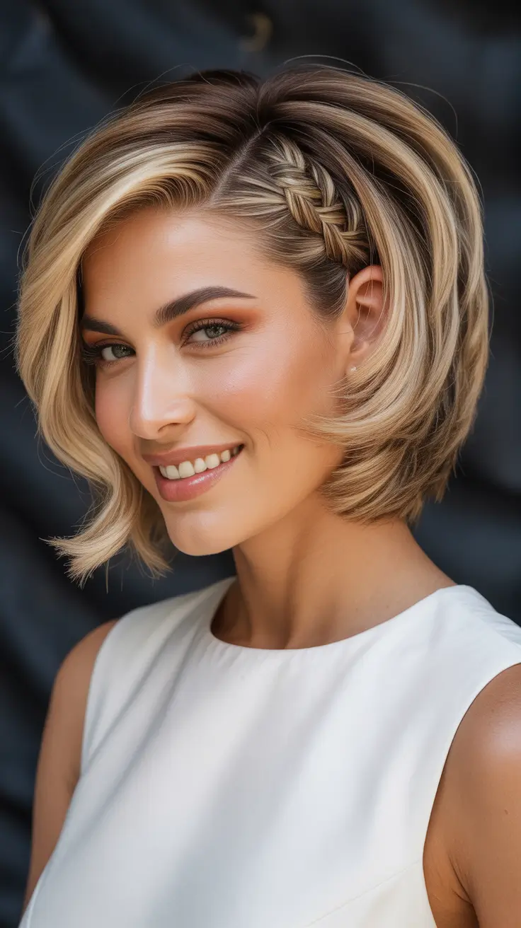 wedding hairstyles 2026 Textured Bob With Braided Detail