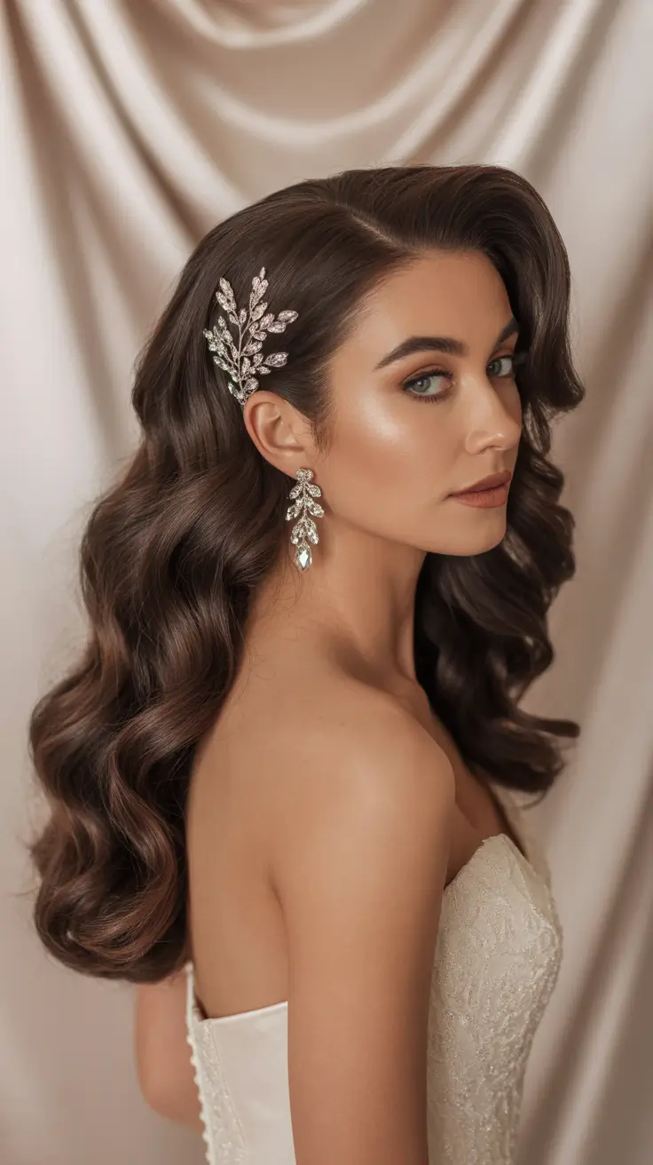 wedding hairstyles 2026 Deep Side Waves With Vintage Clip