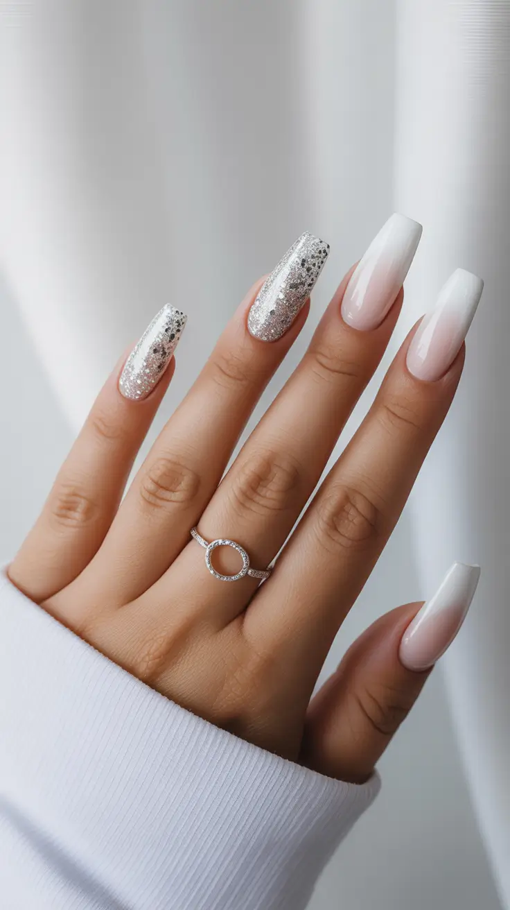 White Nail Designs 2026 Silver Drama Meets Soft Fade
